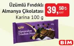 KARİNA ÜZÜMLÜ FINDIKLI ALMANYA ÇİKOLATASI 100 G KARİNA ÜZÜMLÜ FINDIKLI ALMANYA ÇİKOLATASI 100 G